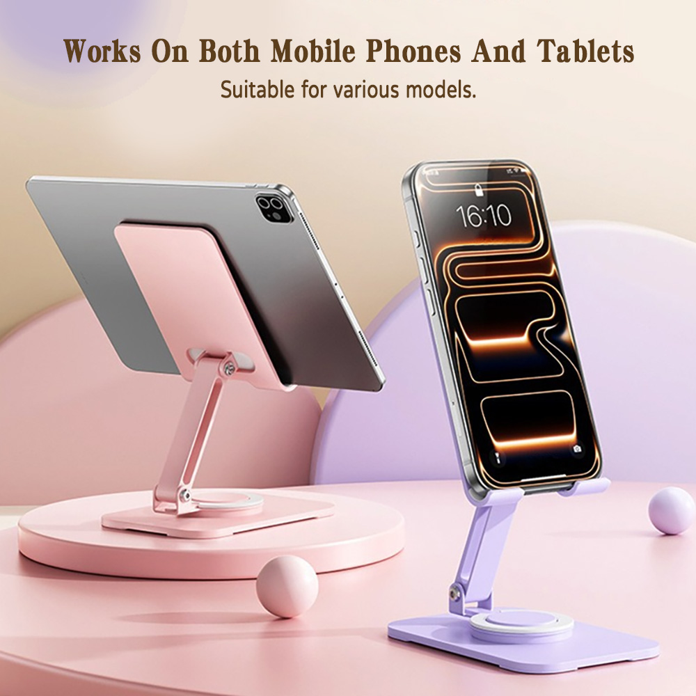 Home Office Tech Gadgets - 360度回転可能な金属製スマホ・タブレットスタンド、折りたたみ式デスクトップフォンホルダー、スマートフォンキックスタンド、タブレット滑り止めデスクマウントブラケット