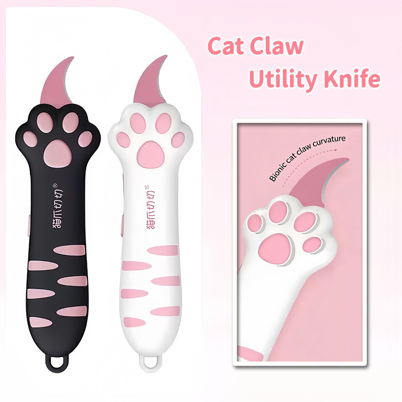 Home Office Tech Gadgets - 格納式のかわいい猫の足型多機能ユーティリティナイフ、ポータブルで安全な開封ツール、オフィスや家庭用紙切断ガジェット、保管しやすい、ジャーナリング用DIYユーティリティナイフ