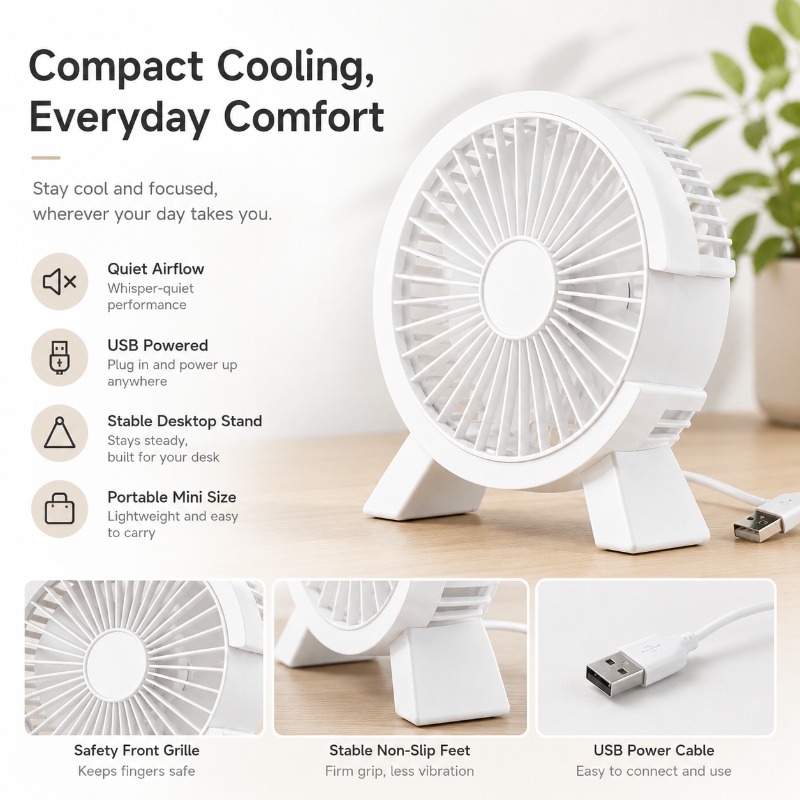 ミニ USB 充電式テーブルファンポータブル小型ファン学生寮 - Home Office Tech Gadgets のレビューと価格